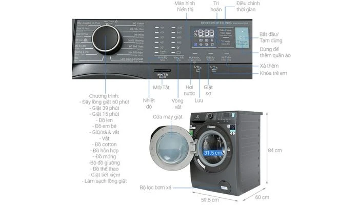 Máy Giặt Electrolux 9kg EWF9024P5SB